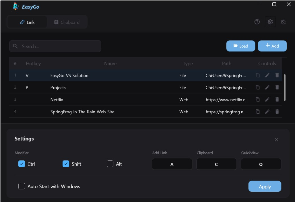 EasyGo - Main Window